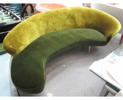 DEDAR UPHOLSTERED SOFA, of curved form with light and dark green velvet Dedar upholstery on short tapered supports, 245cm L x