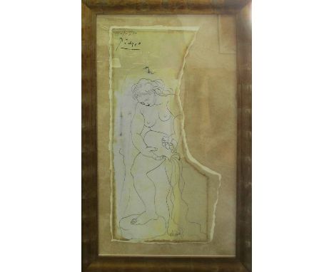 AFTER PICASSO 'Woman with Jug', silkscreen print, 196cm x 94cm overall, framed and glazed.