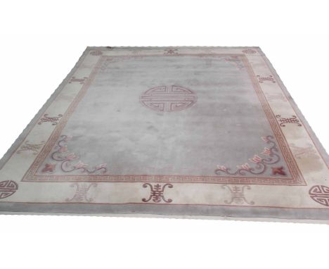 CHINESE SUPERWASH CARPET, oriental medallion onto a grey ground within complimentary borders, 312cm x 245cm.