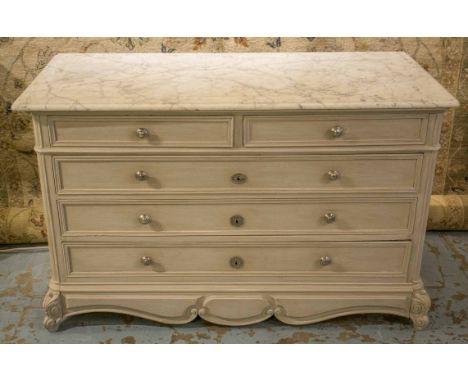 COMMODE, late 19th century French Louis XV style, traditionally grey painted with two short and three long drawers and grey v