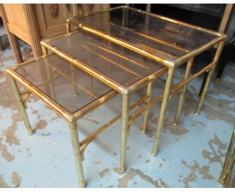 NEST OF TABLES, a set of three, 1960's faux bamboo brass, largest 59cm W x 42cm D x 43cm H. (3)