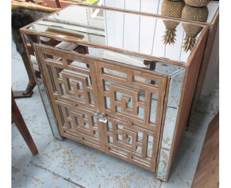 MIRRORED CUPBOARD, two doors to front with internal shelf, 79cm x 40cm x 76cm H.