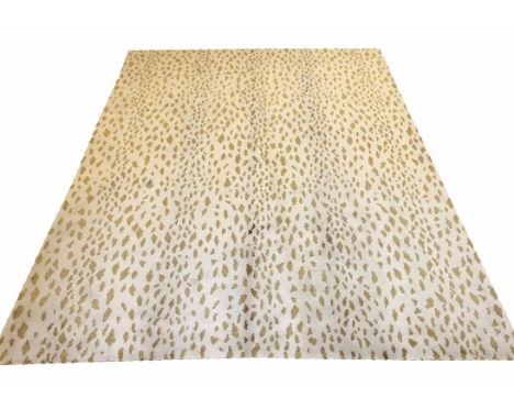 CONTEMPORARY TIBETAN LEOPARD DESIGN SILK AND WOOL CARPET, 280cm x 215cm.