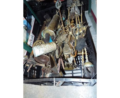 A quantity of assorted brass companion sets of fire irons and tools