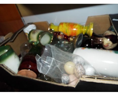A mixed selection of ceramic and glass vases, together with a quantity of specimen stone eggs