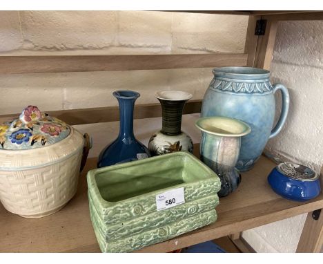 Mixed Lot: Various assorted vases, small planter, biscuit barrel etc
