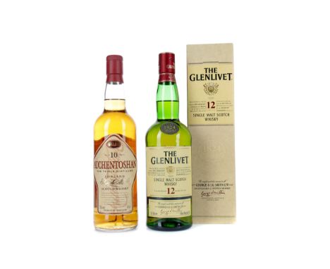 GLENLIVET AGED 12 YEARS Single Malt Scotch Whisky 70cl, 40% volume, in carton. AUCHENTOSHAN AGED 10 YEARS Single Malt Scotch 