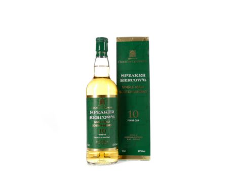 SPEAKER BERCOW'S 10 YEARS OLD Single Malt Scotch Whisky Signed 'Anas Sarwar', 'Jim Murphy' and two others. 70cl, 40% volume, 