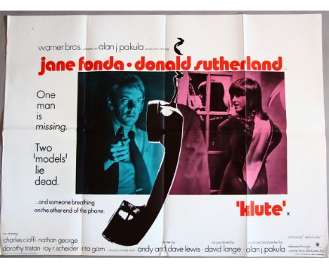 "Klute" 1971, X certificate original British Quad film poster (30 x 40 inch) (first release) Stars Jane Fonda, Donald Sutherl