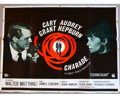 "Charade" 1963, Audrey Hepburn & Cary Grant original British Quad film poster (30 x 40 inch) (first release) printed by Charl