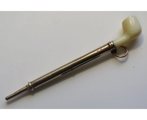 A Gold and Ivory Telescopic 'Smoker's Pipe' Fob Pencil, 2.4g gross. **CONTAINS IVORY**UK SHIPPING ONLY** 