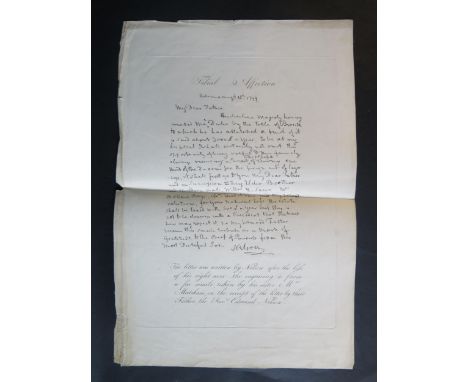 Filial &amp; Affection, a print of Nelson's letter to his father after losing his right arm 
