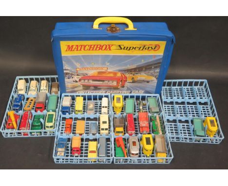 A Matchbox 48 Car Carry Case with 38 Matchbox Playworn Regular Wheels 