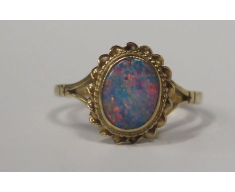 A 9ct Gold and Black opal Ring, size M, 1.9g 