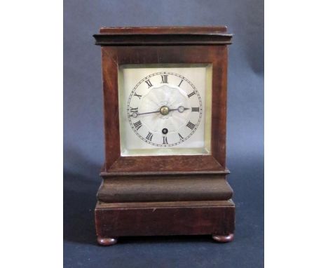 Wood Cased Mantel Clock.  Silvered Dial , Brass Single Fusee movement.  24cm tall. 