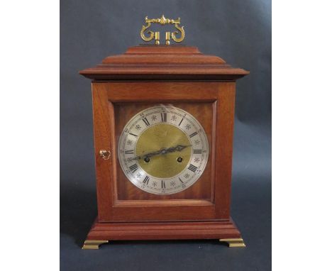 20th Century  Mantle Clock.  Brass West Germany Dial with Silvered Chapter Ring.  Striking Brass Movement by Norland, England