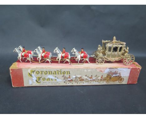 A Lesney Large Scale Coronation Coach, Lighter Gold Colour. Good, some glue to base, roof loose in poor/fair box. 