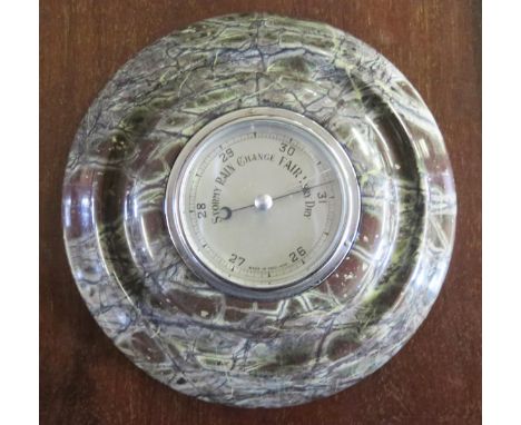 20th Century Barometer Mounted within Cornish Serpentine Base.  21cm diameter. 