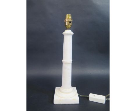 White Onyx Lamp Base.  Turned Column style.  30cm tall. 