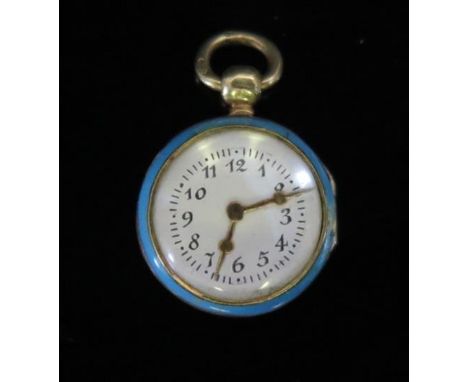 A 19th Century French 18ct Gold and Enamel Miniature Faux Watch Fob, 11.5mm diam., 1.3g 