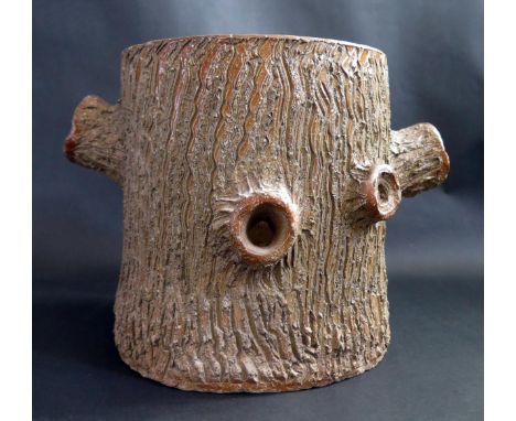A Large Naturalistic Stoneware Planter modelled as a section of tree with hollowed branches, 25cm high 
