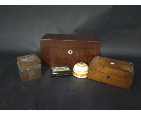 19th Century Mahogany Tea Caddy &amp; Other Boxes Etc