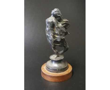 An Early 20th Century Silver Plated Bronze Car Mascot modelled as a windswept lady, signed P. Dreux, 16cm