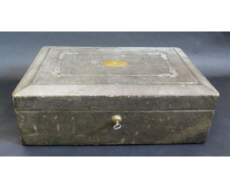 19th Century Jewellery Box made by S. Mordan &amp; Co. Black Leather covered with Mordan Lock.  The Lid with Marder Family Pl