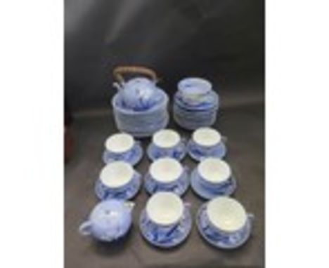 A Chinese Blue &amp; White Flowered Decorated Tea Service With Single Character Mark To Base