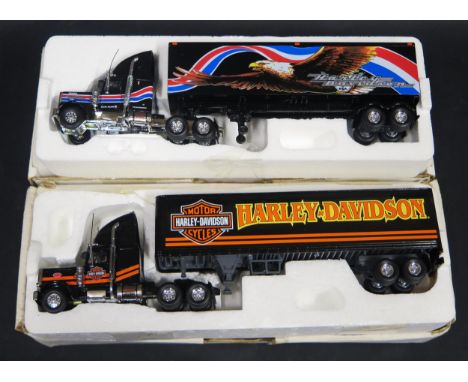 Two Matchbox Collectibles Harley Davidson Trucks and Trailers Including KS188/SA-M Kenworth (damage to one smoke stack) and 3