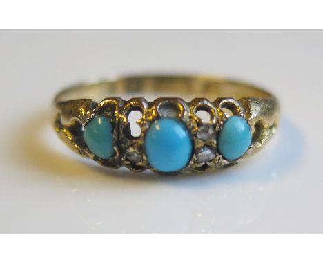 A 15ct Gold, Turquoise and Rose Cut Diamond Ring, size K.5, 1.4g. One diamond missing 