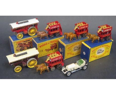 Six Early Matchbox Models of Yesteryear Including Y-9 Fowler "Big Lion" Showman's Engine x2,Y-10 Mercedes and Y-12 Horse Draw