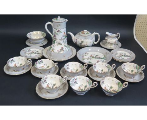 A Royal Worcester Chinoiserie Decorated Tea Set for Six (spare cups) ,1926 