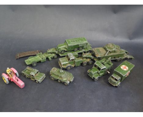 A Collection of Playworn Dinky Military Toys and Tractor 