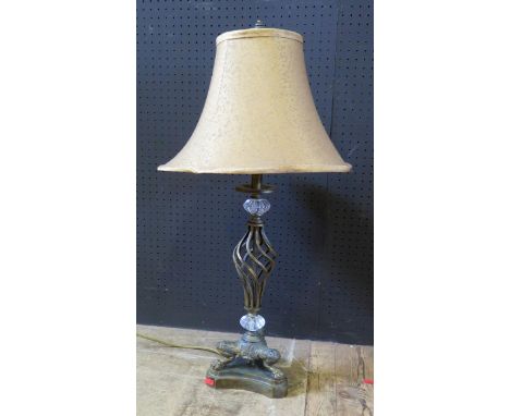 Decorative Electric Lamp.  Metal twist Stem with tripod base.  Height including the Shade 78cm. 