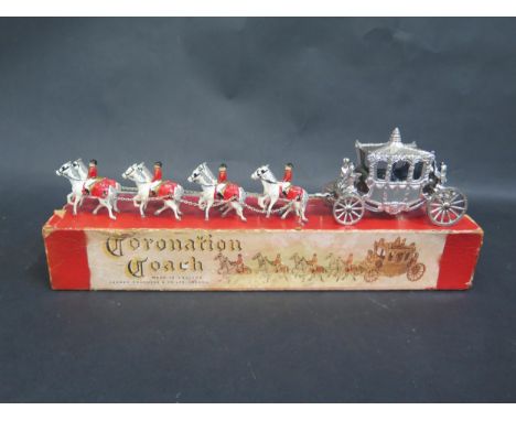 A Lesney Large Scale Coronation Coach, Chrome, Queen Cast Only. Good in poor plus box with some repairs. 