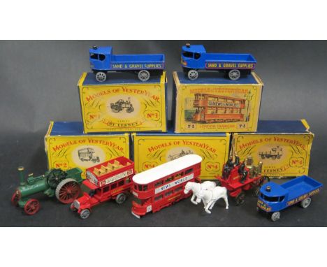 Seven Early Matchbox Models of Yesteryear Including Y-1 Allchin Traction Engine, Y-2 1911 B Type London Bus, Y-3 1907 E Class
