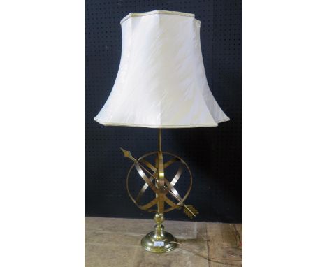 Brass Electric Lamp in the Form of a Sundial.  Height including the shade, 84cm. 
