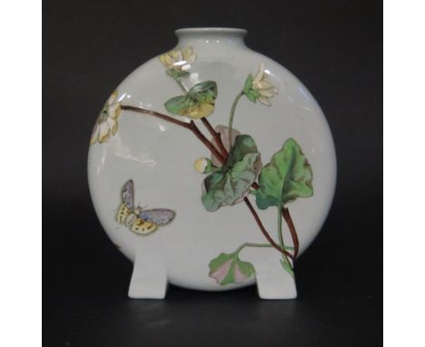 A 19th Century Minton Moon Flask decorated with flowers, grasses and butterflies, impressed marks to base, 16cm high 