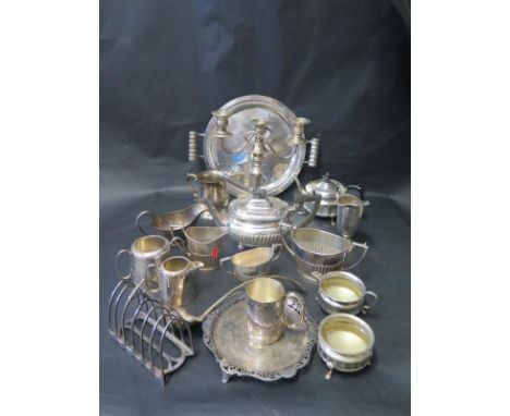 A Selection Of Plated Ware Including Trio Tea Service, Candlelabra Etc