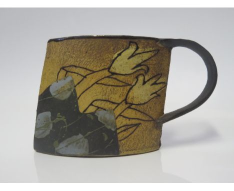 John Maltby, Two Flowers Sloping Tankard Form, signed, 11cm high. Sold with original Beaux Arts receipt from 1991 