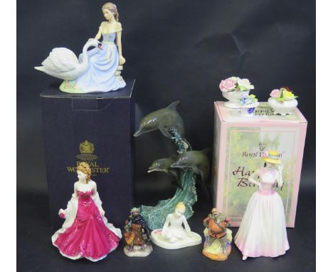 A Selection of Figurines including Royal Worcester Ruby Wedding Anniversary, Goebel Serenity, Royal Doulton Happy Birthday an