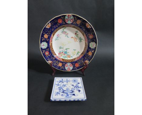 A 19th Century Ashworth Ironstone Soup Plate (26cm) and Meissen Onion Pattern Trivet (A/F) 