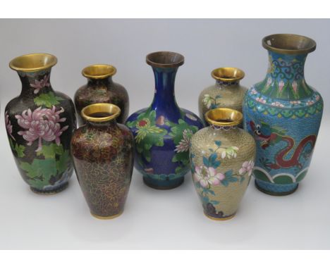 A Selection of Cloisonné Enamel Vases (tallest 23.5cm and damaged) including two pairs (one of each pair damaged), other two 