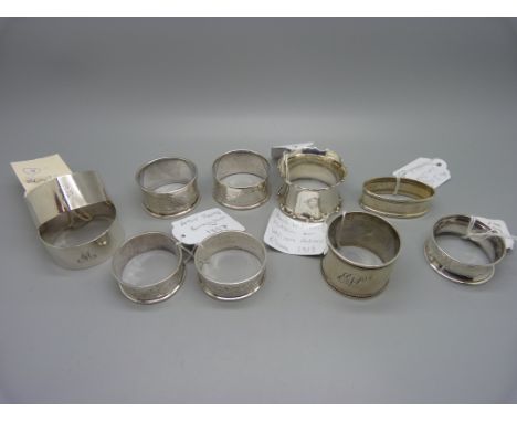Ten hallmarked silver napkin rings;- two pairs Arthur Harris, Birmingham 1897 and FEG, London 1946, William Aitkin, Birmingha