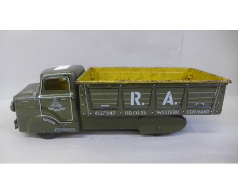 A 1960's tin plate Royal Artillery military vehicle, Louis Marx 