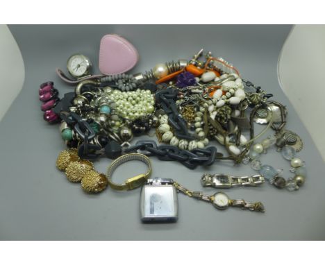 A collection of costume jewellery and watches including a Timex