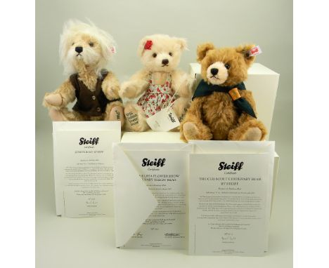 Three Steiff for Danbury Mint Limited Edition bears, 690006 Einstein by Steiff, light beige 28cm, 208 of 1905, 664281 RHS Che