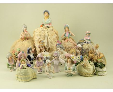 Collection of pin-cushion half dolls, German early 20th century, twenty various half dolls including Goebel lady holding a ro