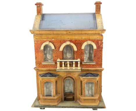 Moritz Gottschalk Model 9, painted wooden blue roof dolls house with contents, German, circa 1890, the wooden framed house wi